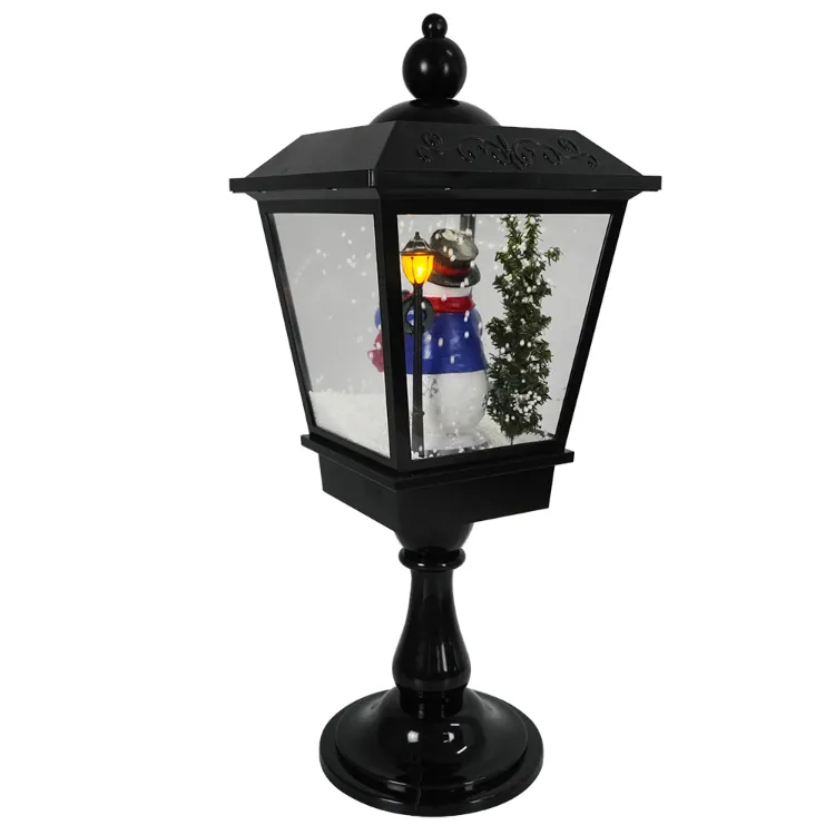 25 Inch Big Size Black Xmas Snowman Scene LED Light up Falling Snow Christmas Musical Tabletop Lantern