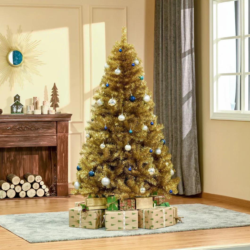 6FT Artificial Christmas Tree Full Pine Holiday Home Decoration with Silver