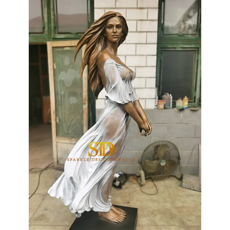 China Factory Casting Life Size Beautiful Standing Lady Bronze Statue in Stock Bronze Sculpture for Sale