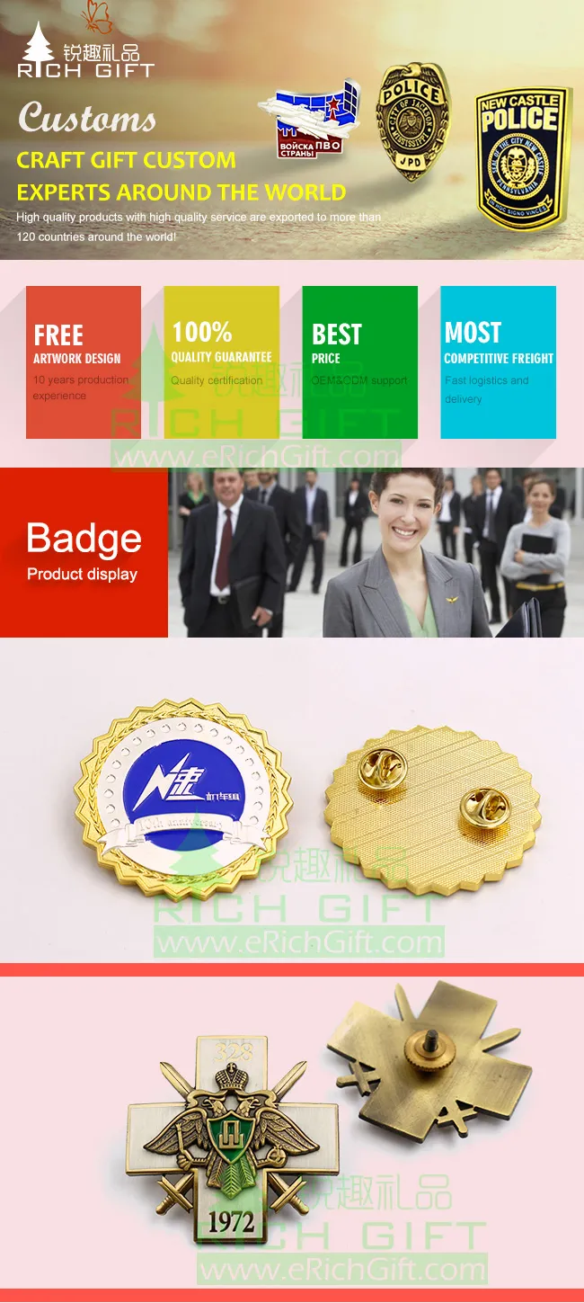 China Supplier Accepted Custom Two-Colored Silk Screen/Offset Printing Erosion Back Metal Badge with Safety Pin Attachment