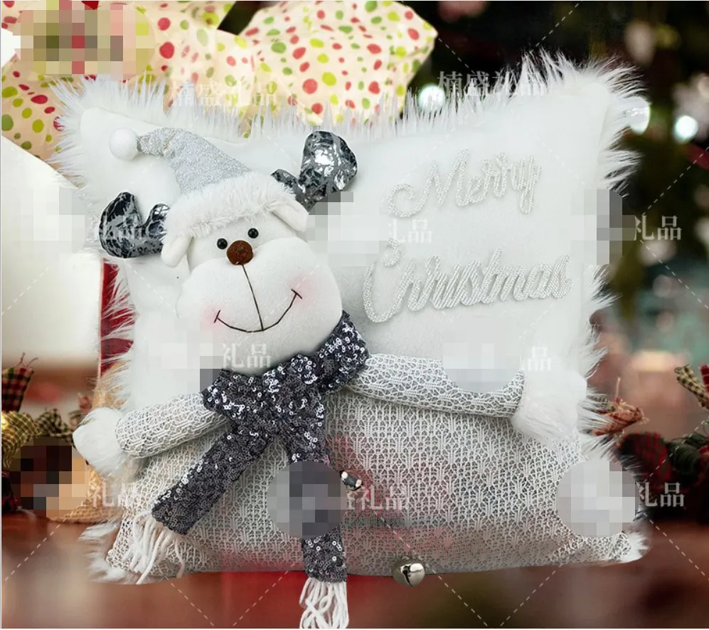 Christmas Ornament Silver Christmas Machine Embroidered English Pillow