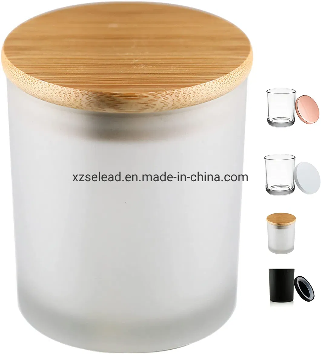 Custom Customized Design Unique Solid Colored Frosted White 8oz 300ml Empty Candle Jars with Wooden Lid