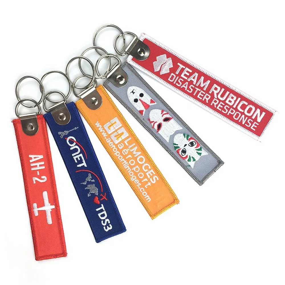 Custom Logo Printing Ethnic Polyester Stereoscopic Plush Fabric Embroidery Photo Embroidered Leather Self Defense Funko Pop Rubber PVC Cat Woven Key Fob