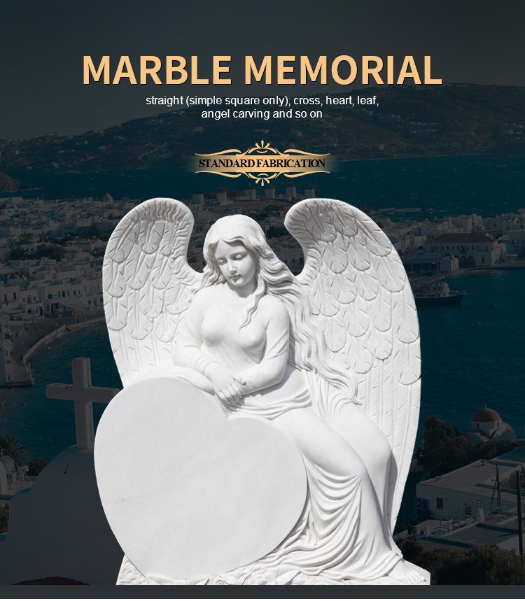 Customizable White Marble Winged Angel Tombstone