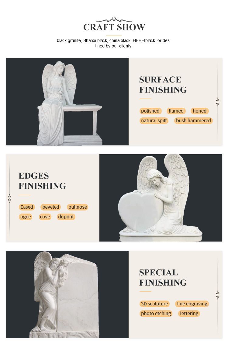Customizable White Marble Winged Angel Tombstone