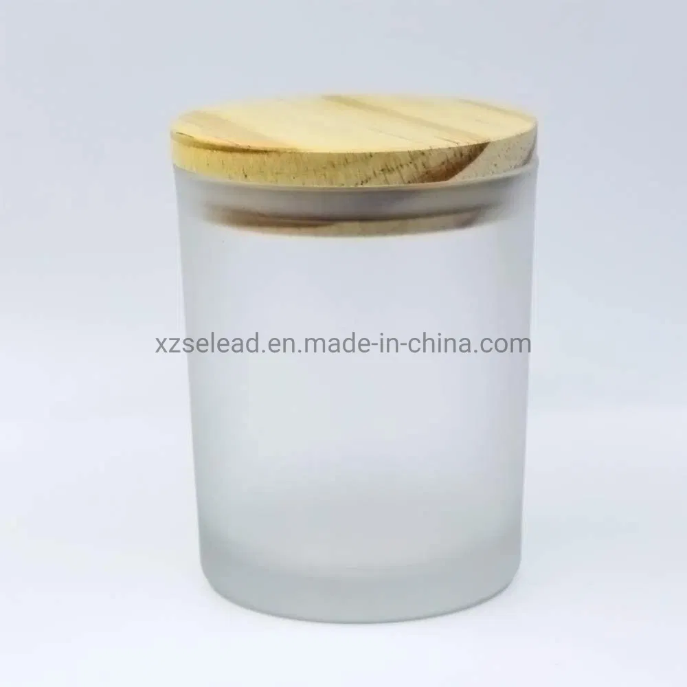 Customized Painting Color Candle Glass Jar Candler Cup Holder with Bamboo Lid 300ml