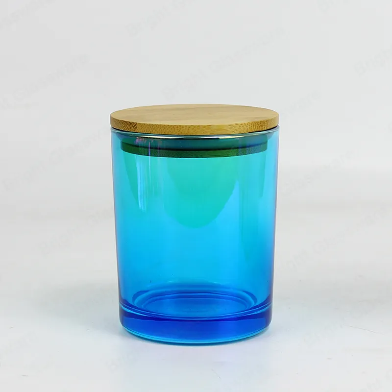 Electrophoresis Shining Blue Glass Candle Jar with Bamboo Lid