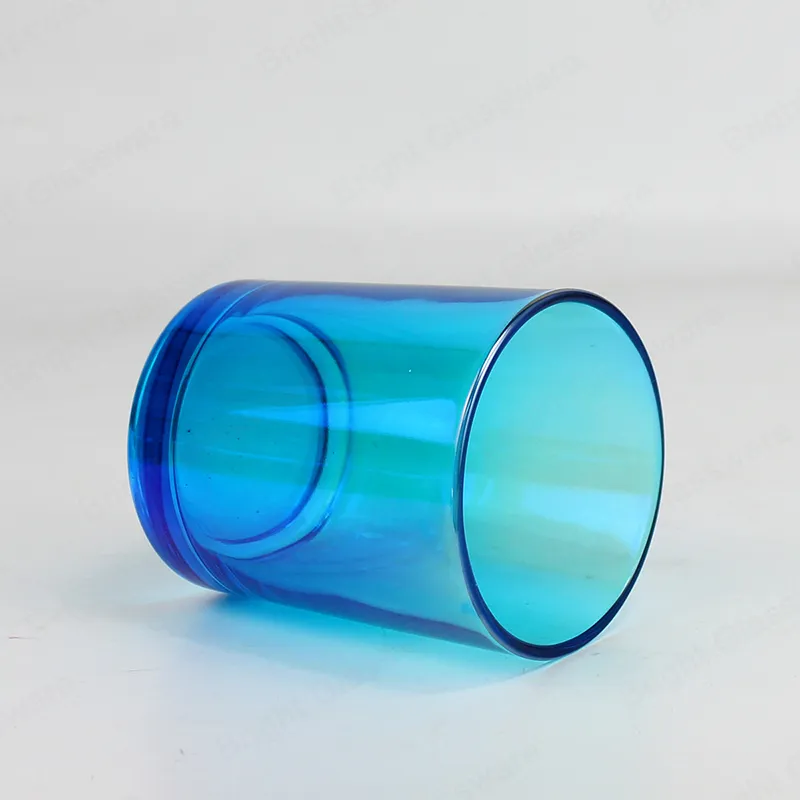 Electrophoresis Shining Blue Glass Candle Jar with Bamboo Lid