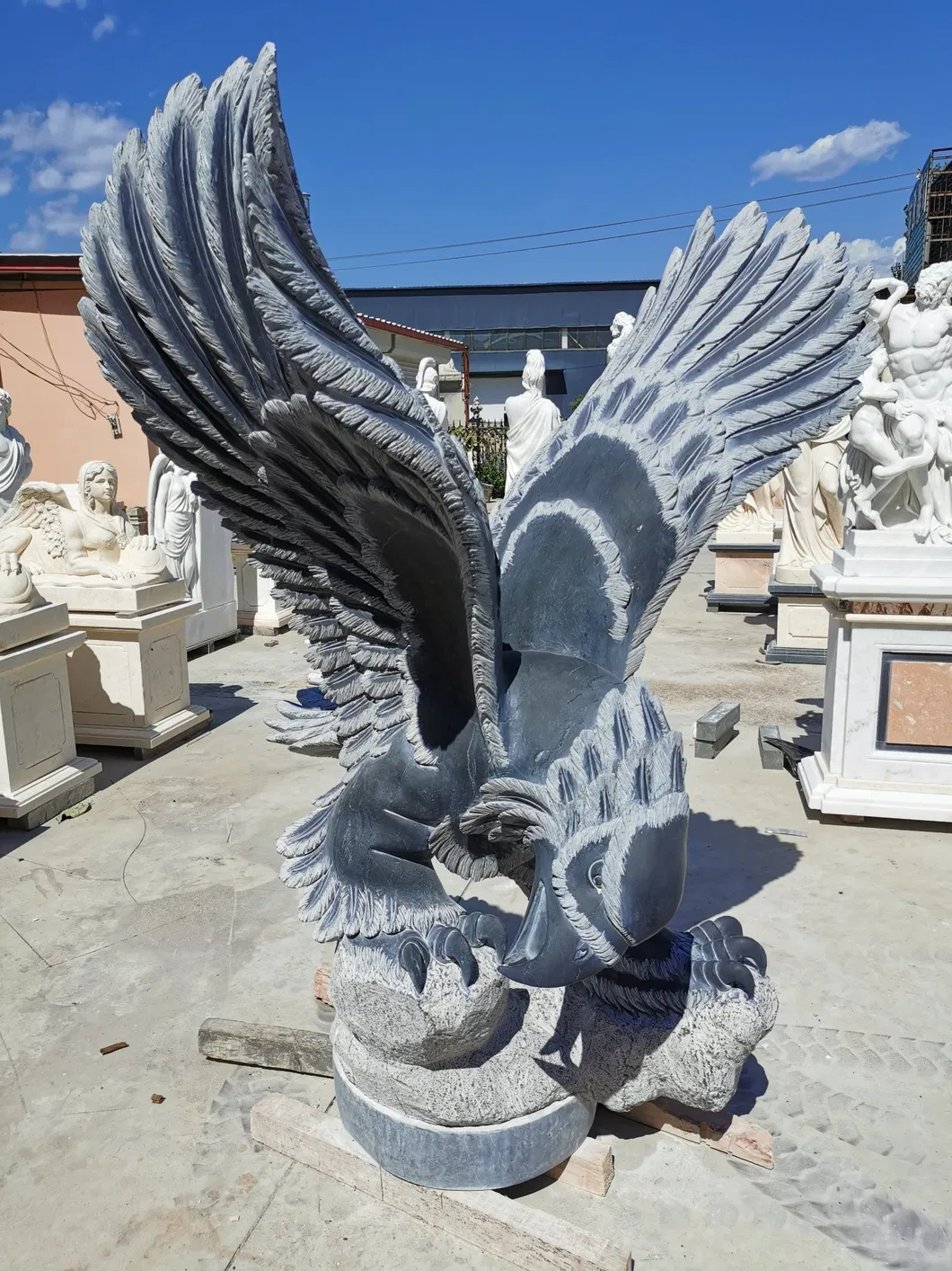 Garden Outdoor Black Marble Eagle Sculpture Stone Eagle Statues for Sale