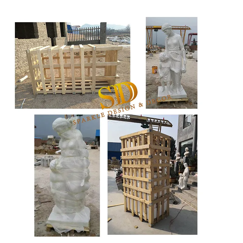 Hand Carved Foo Dog Animal Sculpture White Marble Statue for Garden Doorway Decoration
