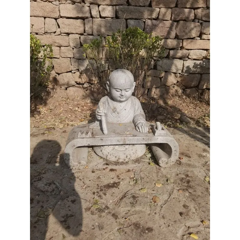 Handmade Stone Statue Little Monk Figure Carving Stone Figures for Garden Decoration