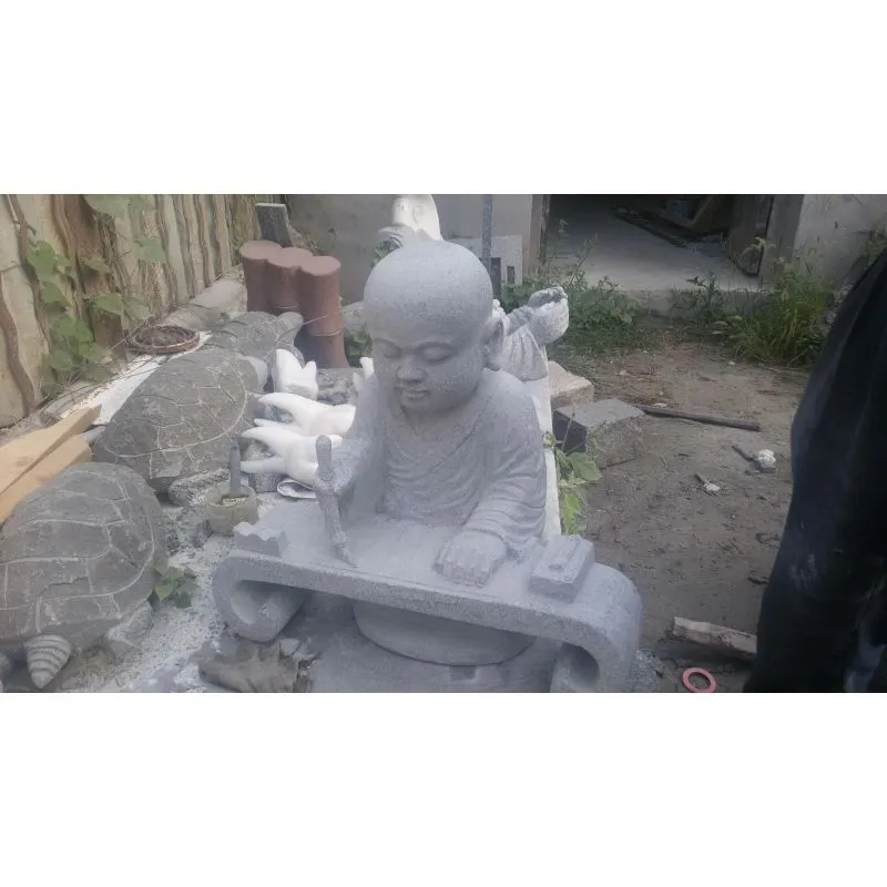 Handmade Stone Statue Little Monk Figure Carving Stone Figures for Garden Decoration