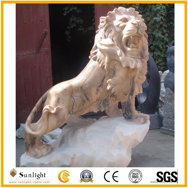 High Quality Natural Pink Marble Lion Statue for Garden Decoration