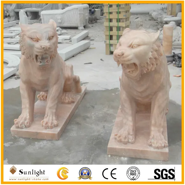 High Quality Natural Pink Marble Lion Statue for Garden Decoration
