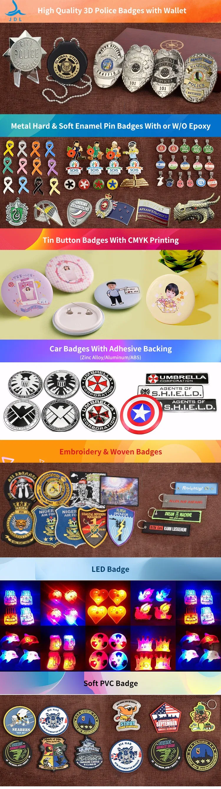 High Quality Zinc Alloy Die Casting Military Items Name Metal Custom Security Police Badges