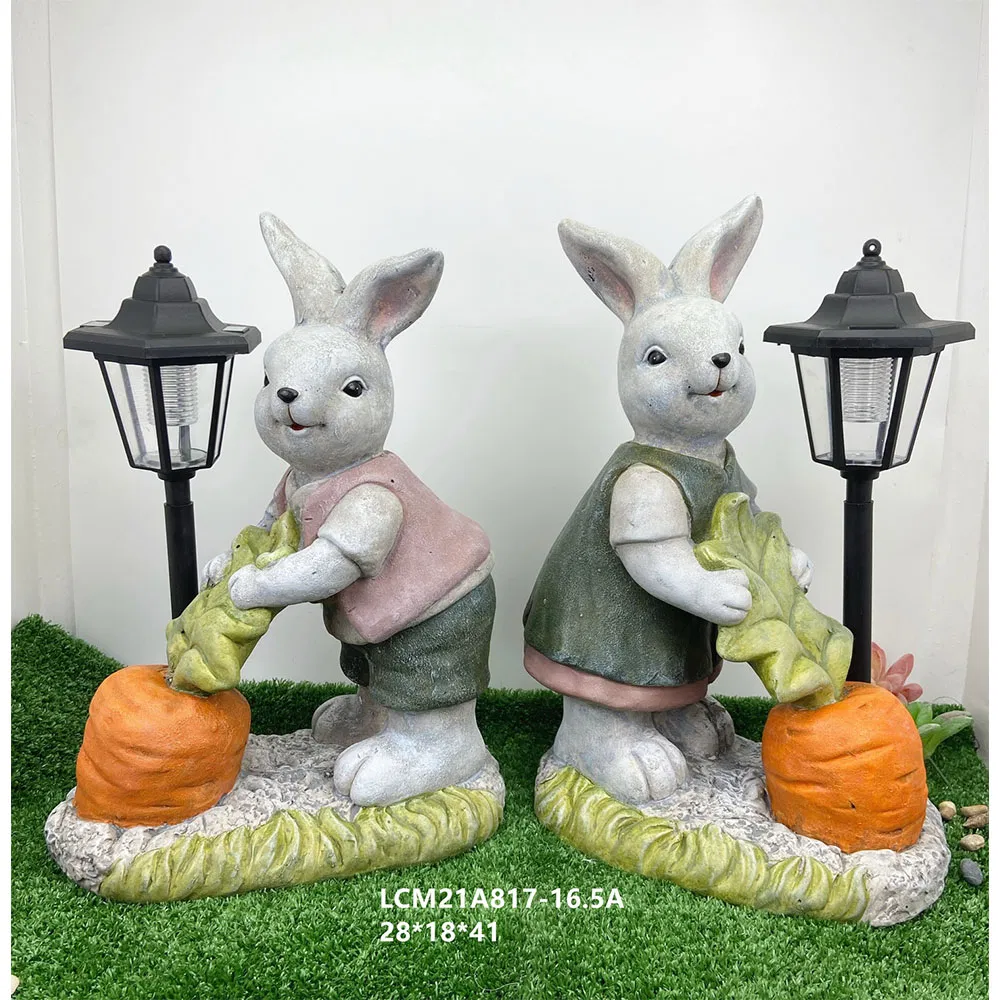 Hot Sell Lovely Rabbit Figurine with LED Garden Decoration