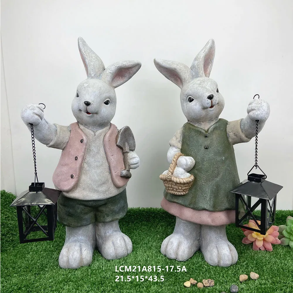 Hot Sell Lovely Rabbit Figurine with LED Garden Decoration