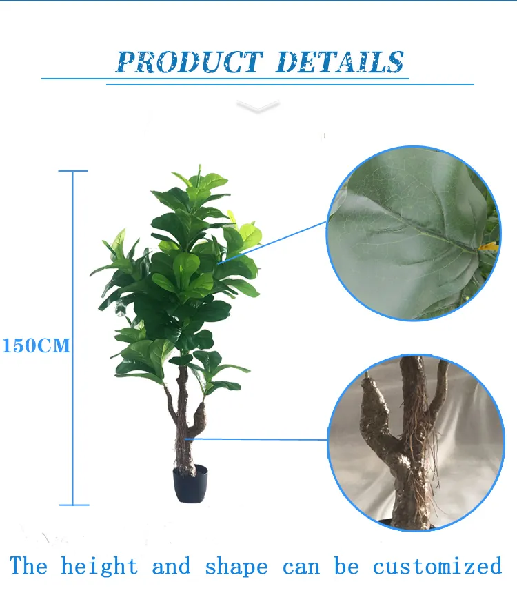Indoor Fake Fiddle Fig Tree for Coffee Shop Artificial Plants Home Decor