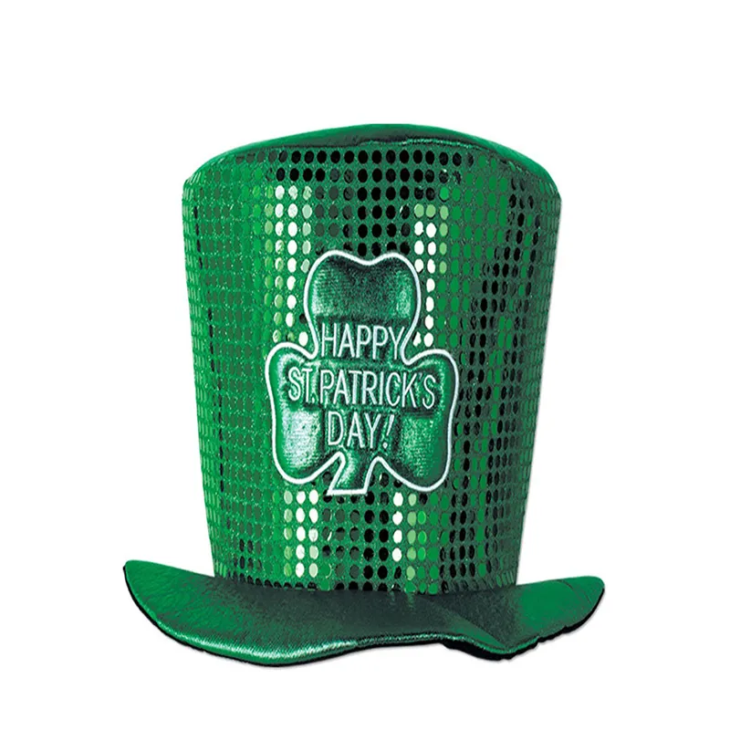 Irish Festival Shining Paillette Ornament Green Top Hat with Clover