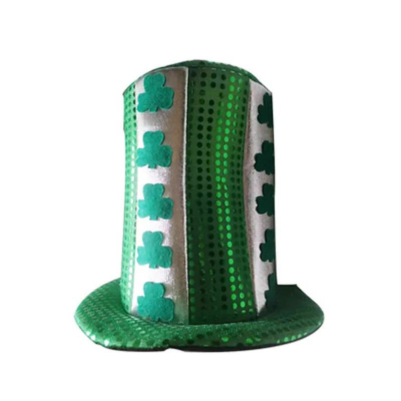Irish Festival Shining Paillette Ornament Green Top Hat with Clover
