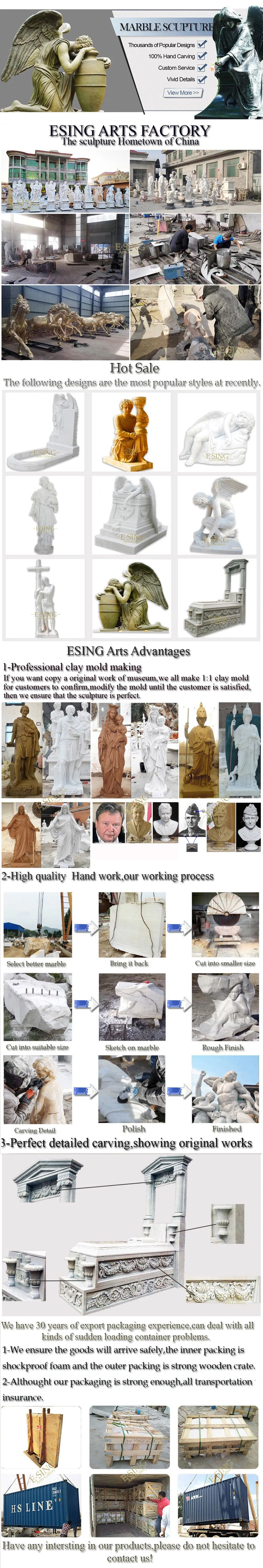 Large White Marble Kneeling Weeping Angel with Wing Headstone Statue Tombstone