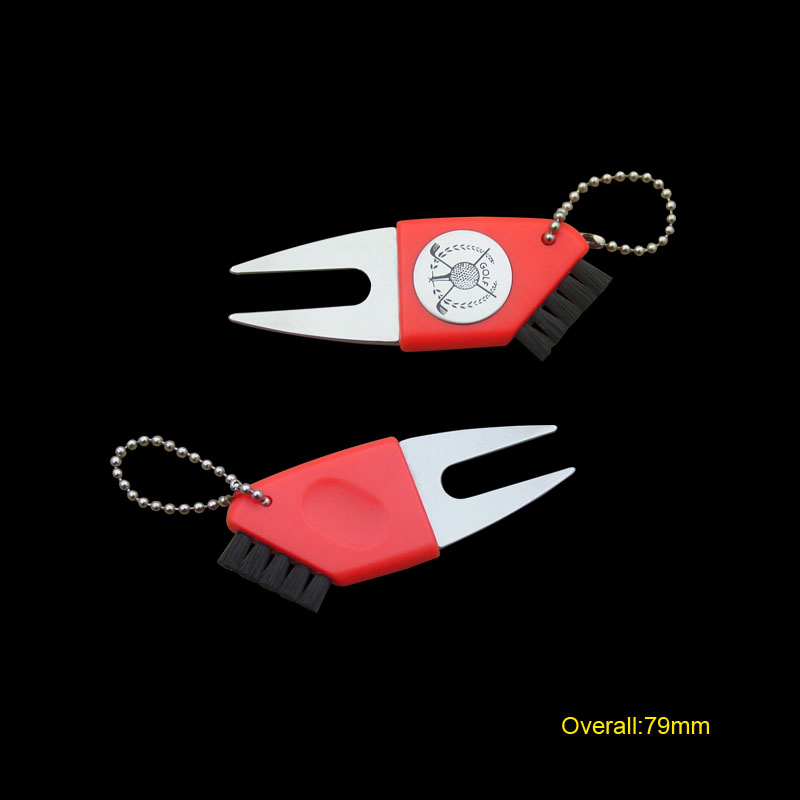 Multi Function Tool Golf Divot Tool with Brush & Ball Chain (#683)