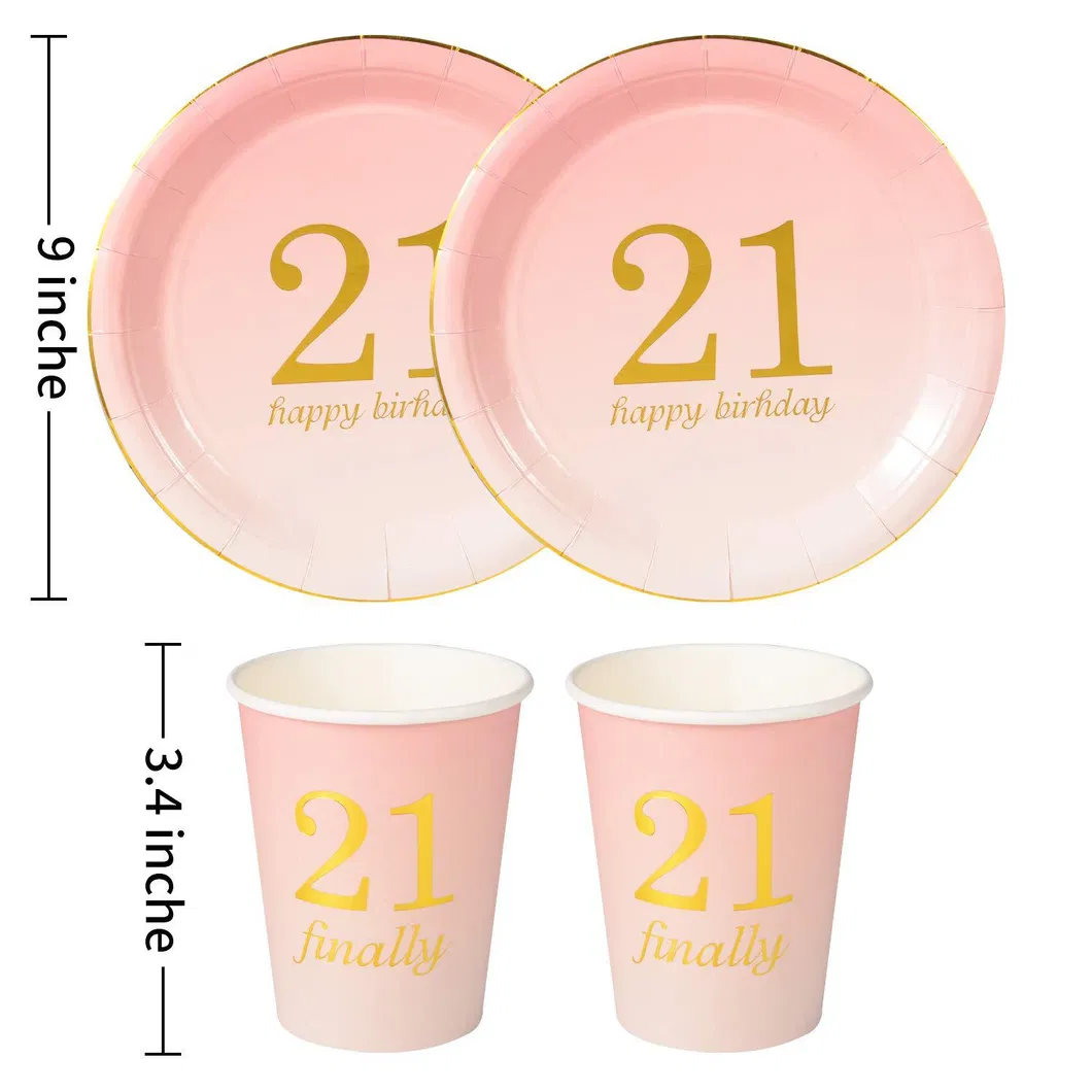 No. 21 Paper Plates, Cups & Napkins, for Birthday Party,