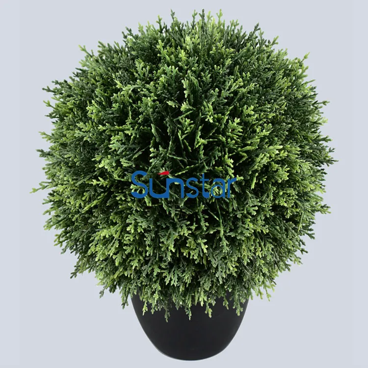 Plastic Artificial Grass Cedar Ball Potted 18cm Mini Bonsai Plant for Indoor Home Decorative Whole Sale 50870