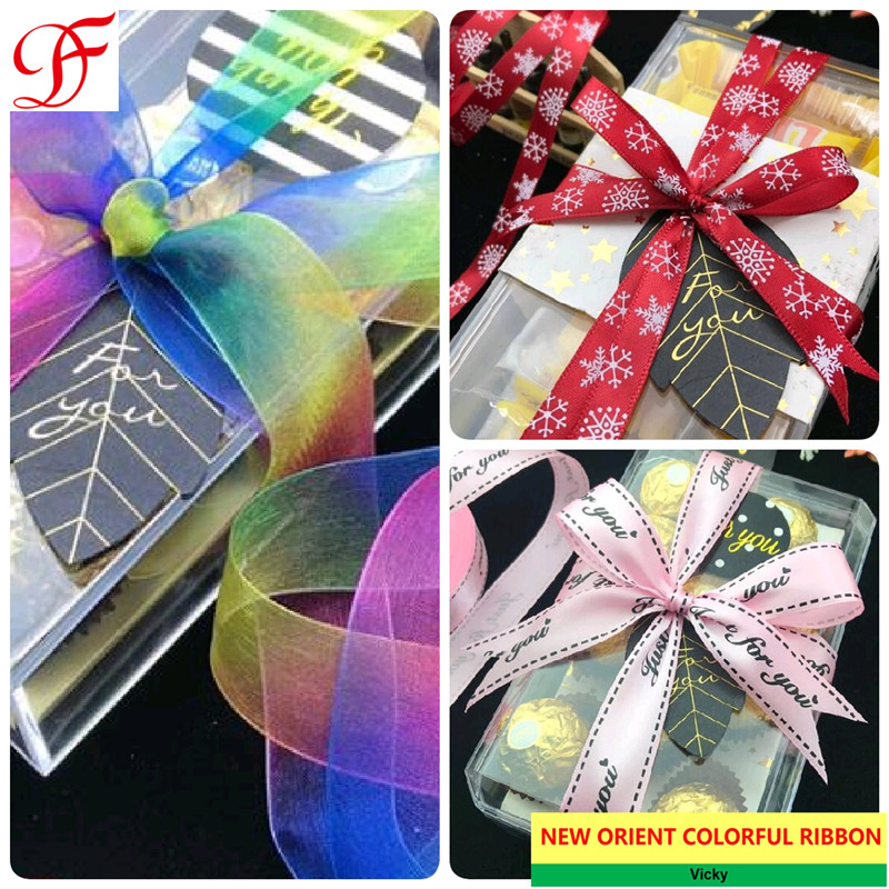 Polyester Printing Double/Single Face Satin Ribbon Sheer Organza Ribbon Taffeta Gingham Hemp Ribbon Metallic Ribbon for Gifts/Christmas/Xmas/Packing/Wrapping