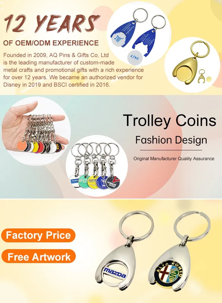 Wholesale Plastic Supermarket Shopping Trolley Cheap Caddy Custom Metal Euro Token Coin Key Holder