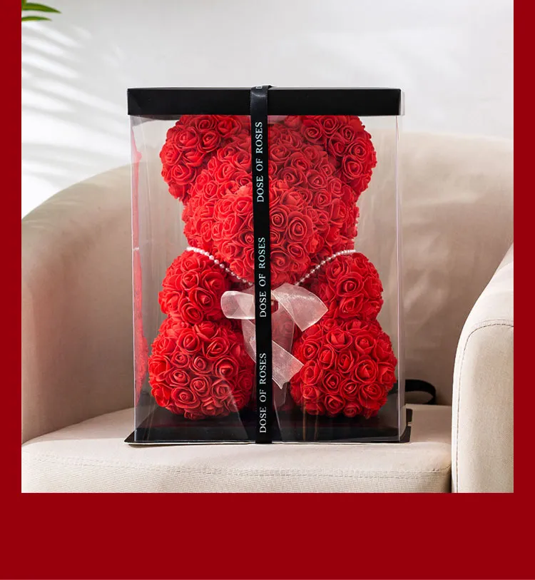 Wholesale Valentine′s Day Teddy Bear Handmade Soap Flower Blue Purple Bear Forever Eternal Rose Bear