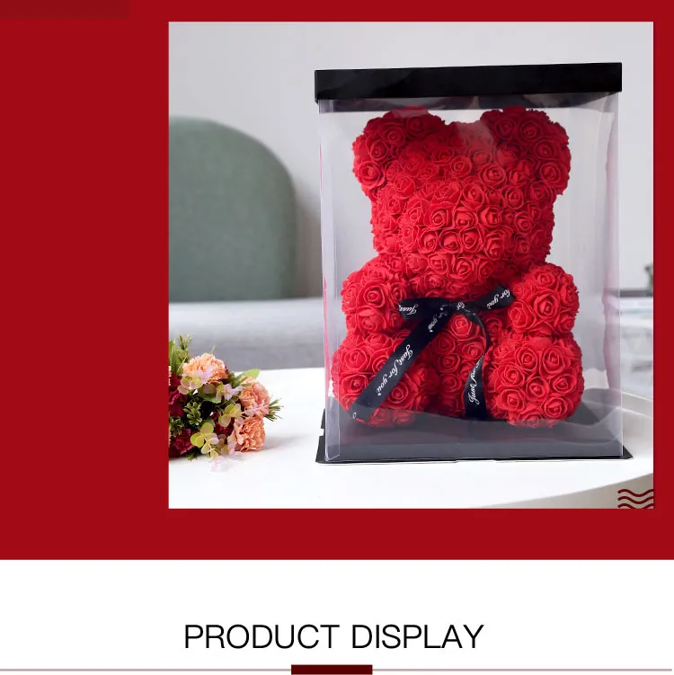 Wholesale Valentine′s Day Teddy Bear Handmade Soap Flower Blue Purple Bear Forever Eternal Rose Bear