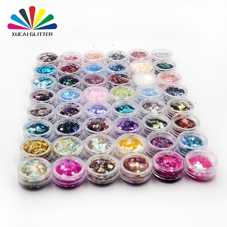 Xucai Factory Direct Wholesale Supply Chunky Mixed Chunky Bulk Iridescent and Rainbow Mixture Polyester Mixed Glitter Sequins for Nails and Face